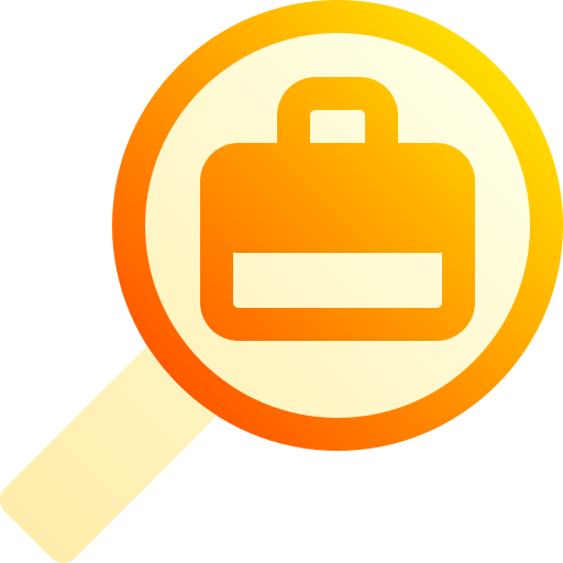 Icon of a magnifying glass with a briefcase inside it