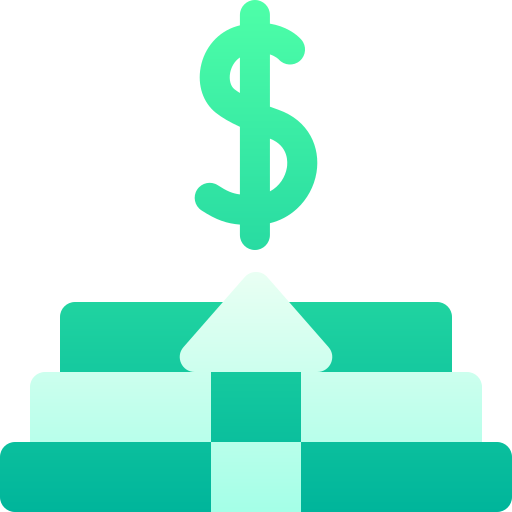 icon of green graph with upward arrow pointing to dollar sign