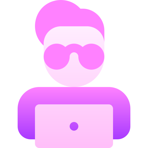 icon of student wearing glasses on laptop