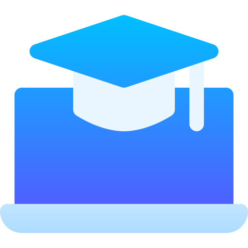 Icon of graduation cap on top of laptop