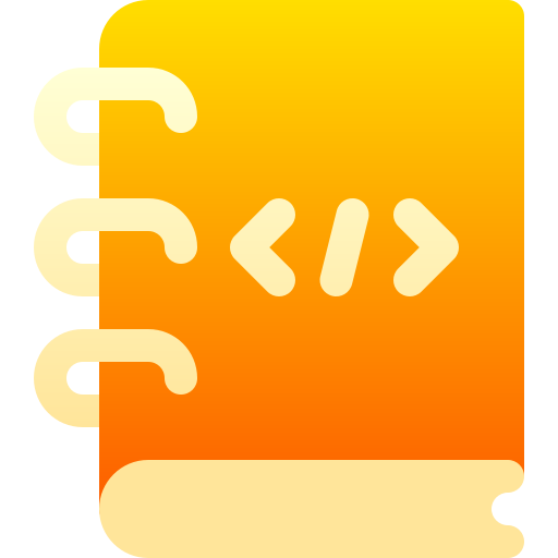 Icon of book with code symbol