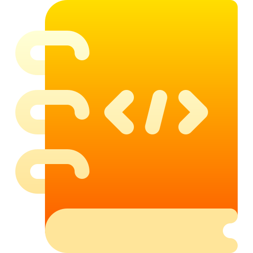 Icon of book with code symbol