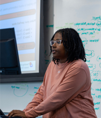 student preparing for demo day