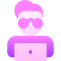 Icon of a female wearing sunglasses in front of a laptop